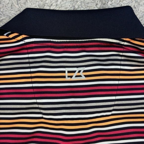 Cutter & Buck Shirt Mens Large Golf Polo Pink Orange Bright Stripes Moisture Wic - Picture 4 of 5